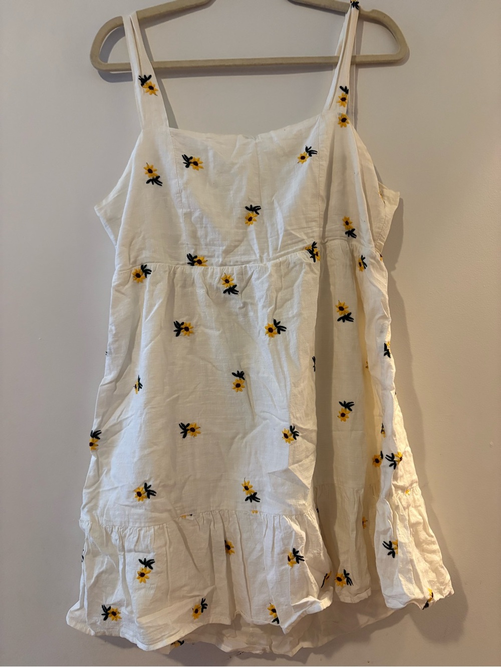 Junior White Floral Sun Dress with Yellow Embroidery